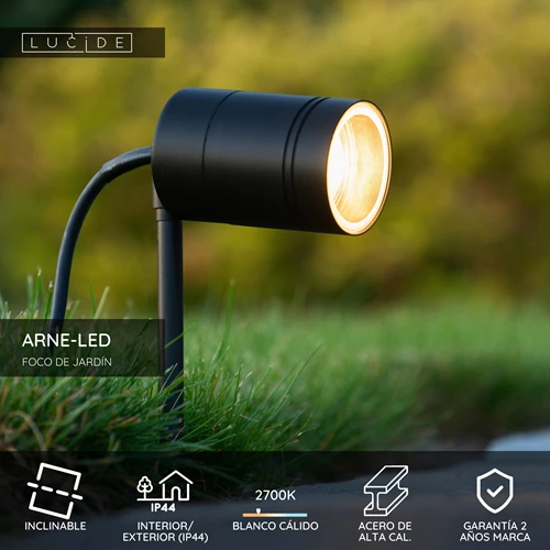 Lucide ARNE-LED - Foco de jardín - Ø 6,3 cm - LED - GU10 - 1x5W 2700K - IP44 - Negro - USP
